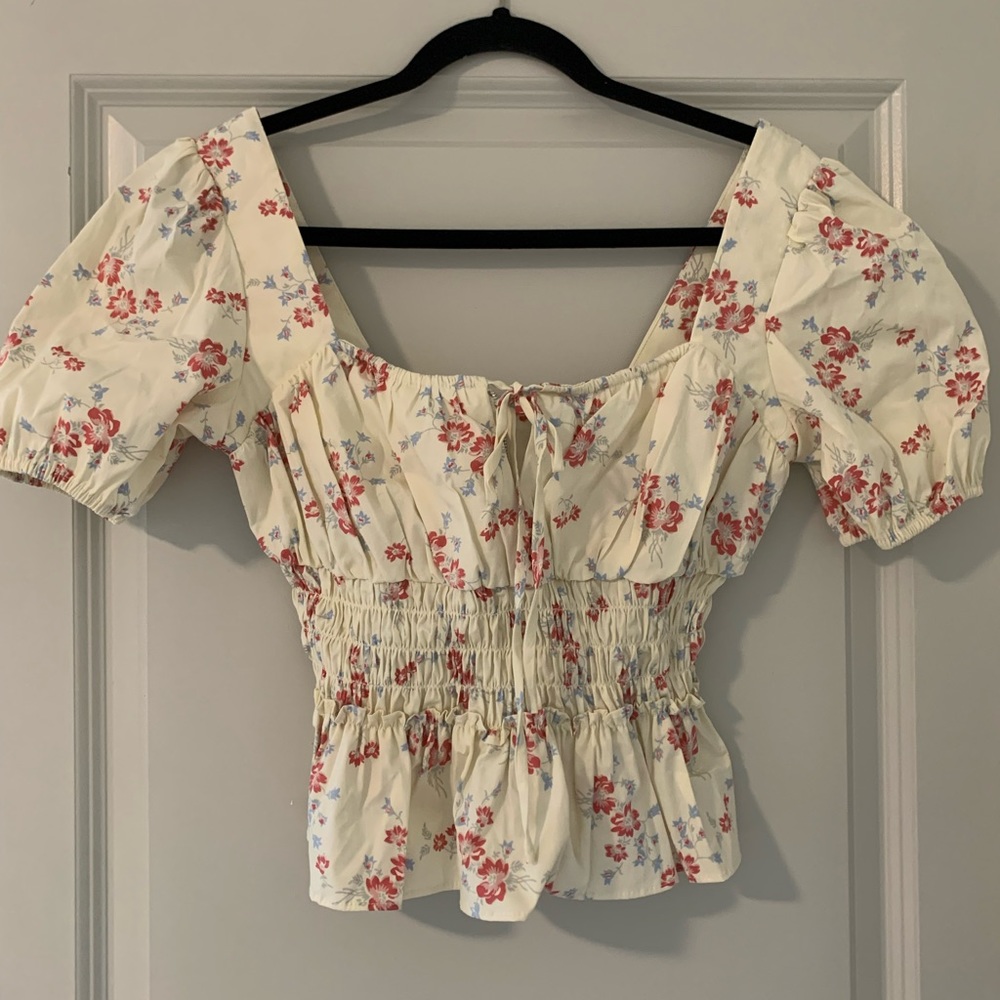 NWT Wayf Smocked Short-Sleeve Blouse